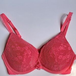 NWOT Victoria’s Secret Neon Pink Lace Up Corset Chiffon Push-up Bra size 36D